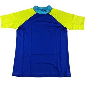 Lands' End Short Sleeve Rash Guard Boys Size XL Blue Green UPF 50 Swim